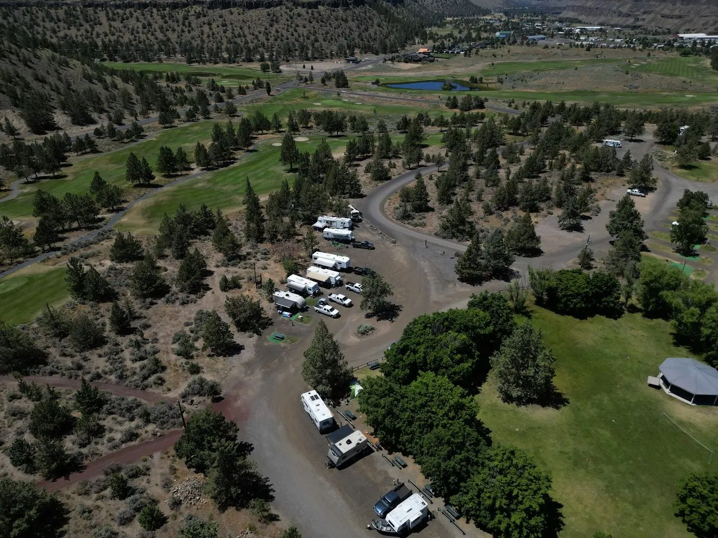 Aerial view of RV sites among junipers